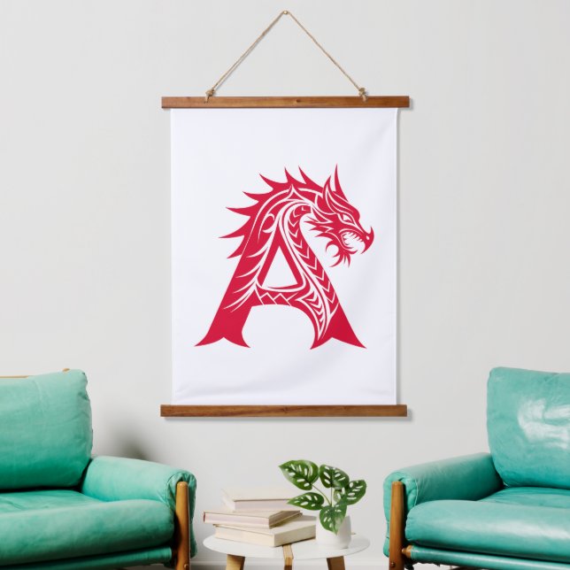 Dragon Styled Letter A, Dragon Alphabet, Monogram Hanging Tapestry (Living Room)