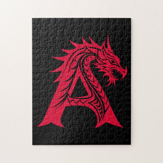 Dragon Styled Letter A, Dragon Alphabet, Monogram Jigsaw Puzzle (Vertical)