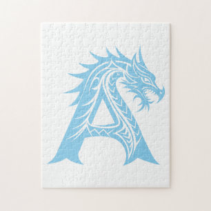 Dragon Styled Letter A, Dragon Alphabet, Monogram Jigsaw Puzzle