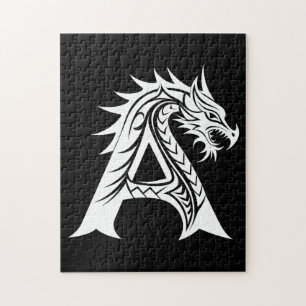 Dragon Styled Letter A, Dragon Alphabet, Monogram Jigsaw Puzzle