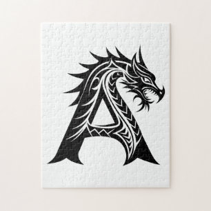 Dragon Styled Letter A, Dragon Alphabet, Monogram Jigsaw Puzzle