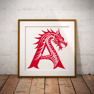 Dragon Styled Letter A, Dragon Alphabet, Monogram Photo Print