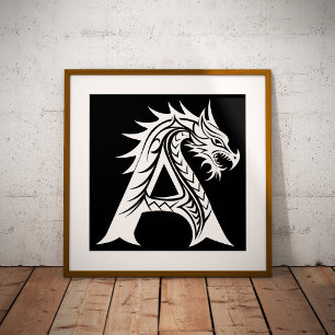 Dragon Styled Letter A, Dragon Alphabet, Monogram Photo Print