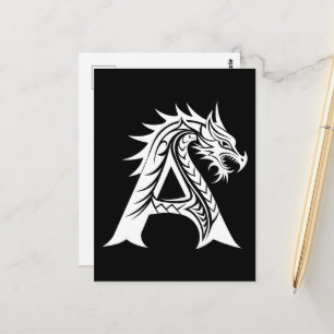 Dragon Styled Letter A, Dragon Alphabet, Monogram Postcard