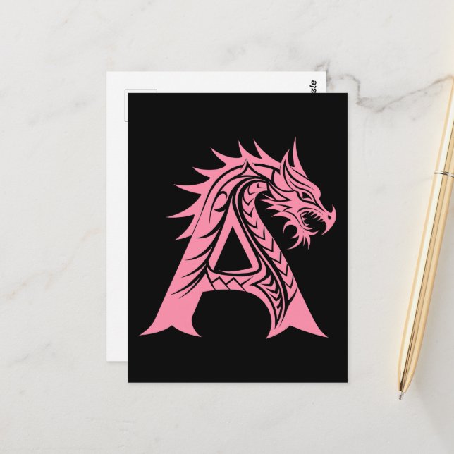 Dragon Styled Letter A, Dragon Alphabet, Monogram Postcard (Front/Back In Situ)