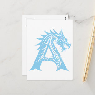 Dragon Styled Letter A, Dragon Alphabet, Monogram Postcard