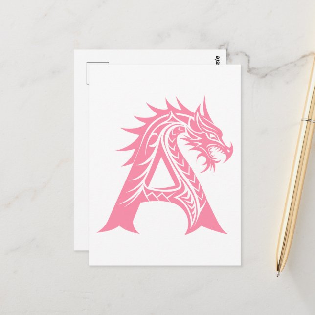 Dragon Styled Letter A, Dragon Alphabet, Monogram Postcard (Front/Back In Situ)