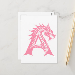 Dragon Styled Letter A, Dragon Alphabet, Monogram Postcard