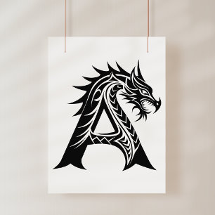 Dragon Styled Letter A, Dragon Alphabet, Monogram Poster