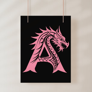 Dragon Styled Letter A, Dragon Alphabet, Monogram Poster