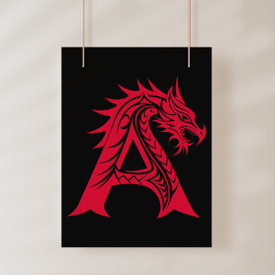 Dragon Styled Letter A, Dragon Alphabet, Monogram Poster