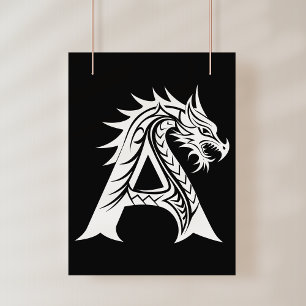Dragon Styled Letter A, Dragon Alphabet, Monogram Poster