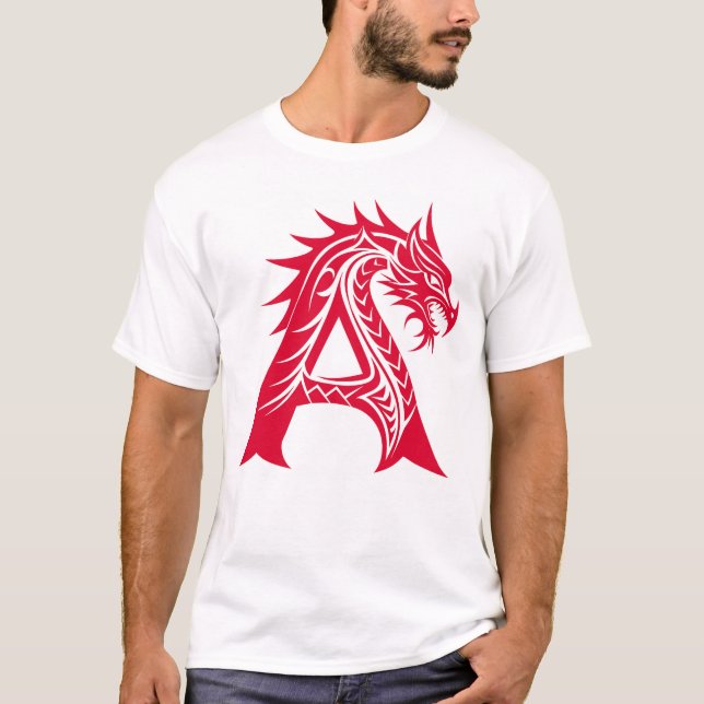 Dragon Styled Letter A, Dragon Alphabet, Monogram T-Shirt (Front)