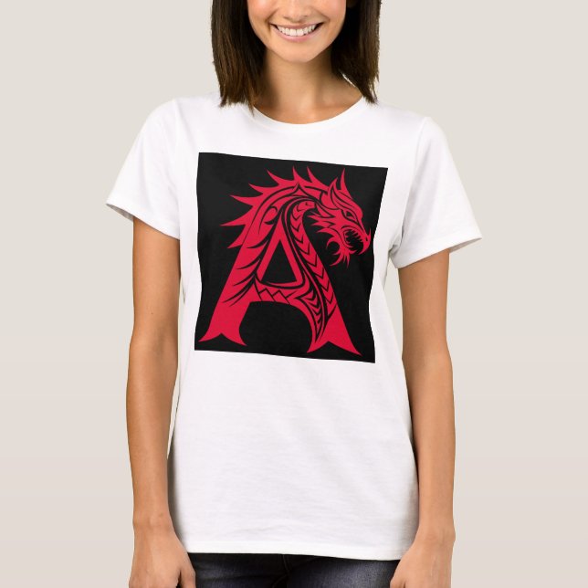 Dragon Styled Letter A, Dragon Alphabet, Monogram T-Shirt (Front)