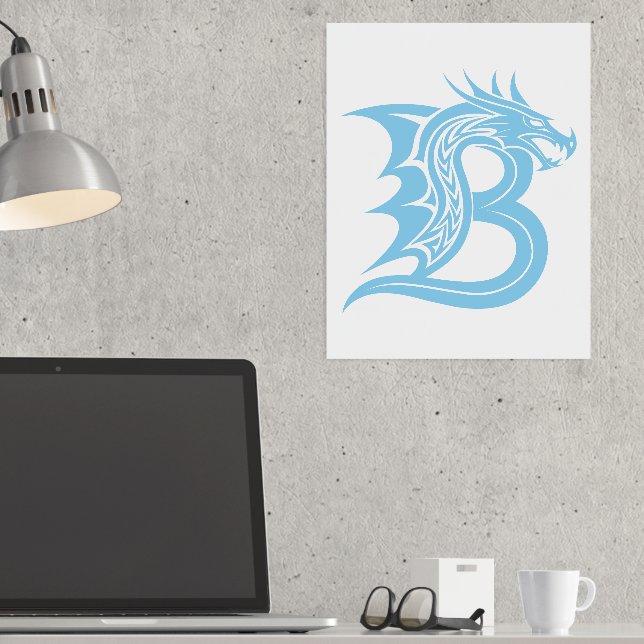 Dragon Styled Letter B, Dragon Alphabet, Monogram Foil Prints (In Situ (Desk))