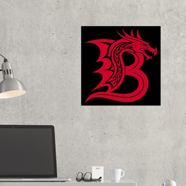 Dragon Styled Letter B, Dragon Alphabet, Monogram Foil Prints (In Situ (Desk 2))