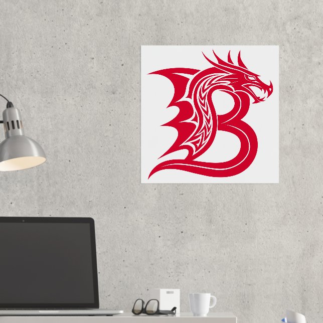 Dragon Styled Letter B, Dragon Alphabet, Monogram Foil Prints (In Situ (Desk 2))