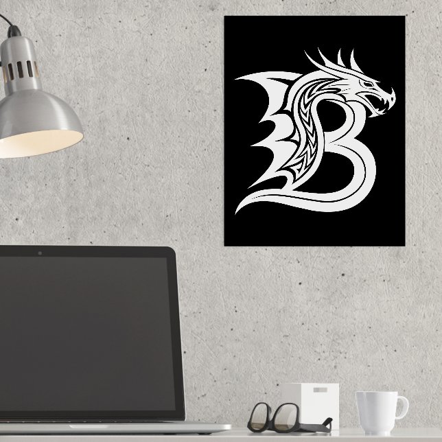 Dragon Styled Letter B, Dragon Alphabet, Monogram Foil Prints (In Situ (Desk))