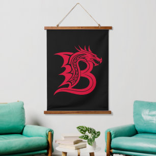 Dragon Styled Letter B, Dragon Alphabet, Monogram Hanging Tapestry