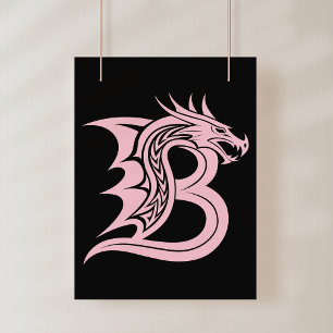 Dragon Styled Letter B, Dragon Alphabet, Monogram Photo Print