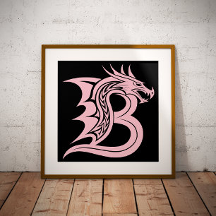 Dragon Styled Letter B, Dragon Alphabet, Monogram Photo Print