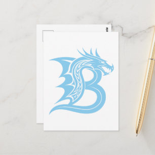 Dragon Styled Letter B, Dragon Alphabet, Monogram Postcard