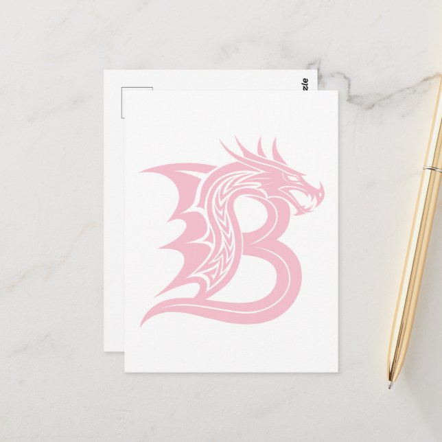 Dragon Styled Letter B, Dragon Alphabet, Monogram Postcard (Front/Back In Situ)
