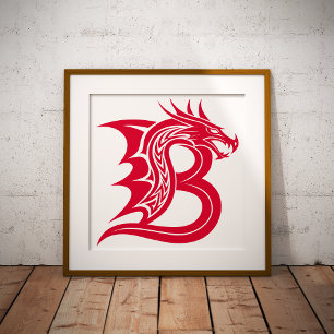 Dragon Styled Letter B, Dragon Alphabet, Monogram Poster