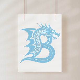 Dragon Styled Letter B, Dragon Alphabet, Monogram Poster