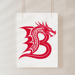 Dragon Styled Letter B, Dragon Alphabet, Monogram Poster