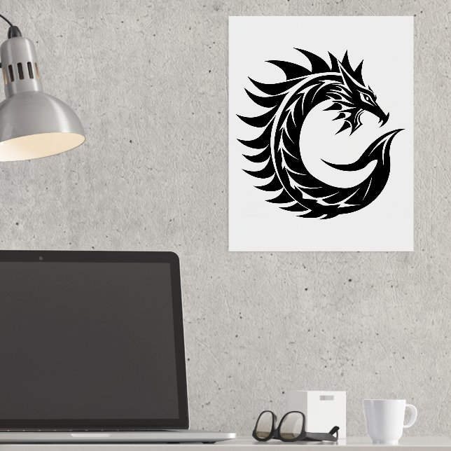 Dragon Styled Letter C, Dragon Alphabet, Monogram Foil Prints (In Situ (Desk))