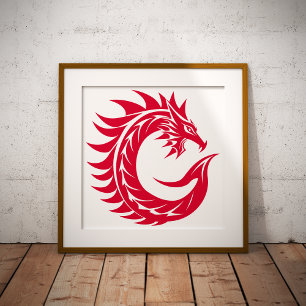 Dragon Styled Letter C, Dragon Alphabet, Monogram Photo Print