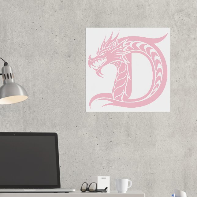Dragon Styled Letter D, Dragon Alphabet, Monogram Foil Prints (In Situ (Desk 2))