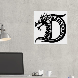 Dragon Styled Letter D, Dragon Alphabet, Monogram Foil Prints