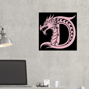 Dragon Styled Letter D, Dragon Alphabet, Monogram Foil Prints