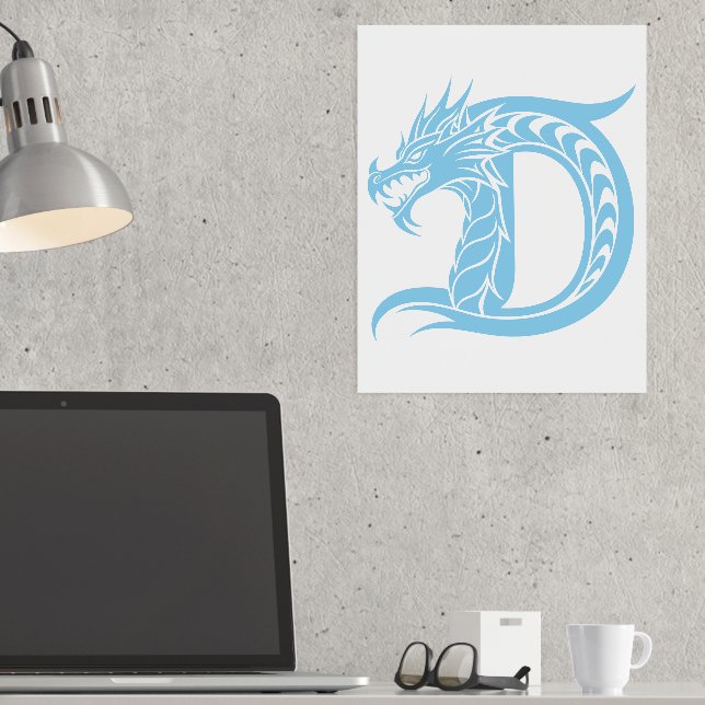 Dragon Styled Letter D, Dragon Alphabet, Monogram Foil Prints (In Situ (Desk))
