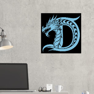 Dragon Styled Letter D, Dragon Alphabet, Monogram Foil Prints