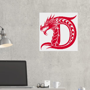 Dragon Styled Letter D, Dragon Alphabet, Monogram Foil Prints