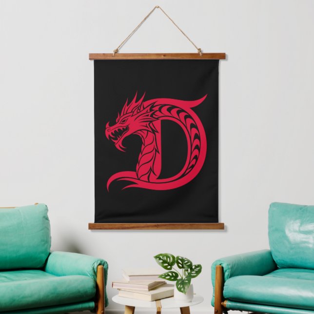 Dragon Styled Letter D, Dragon Alphabet, Monogram Hanging Tapestry (Living Room)