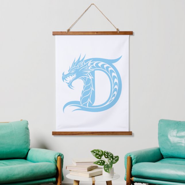 Dragon Styled Letter D, Dragon Alphabet, Monogram Hanging Tapestry (Living Room)