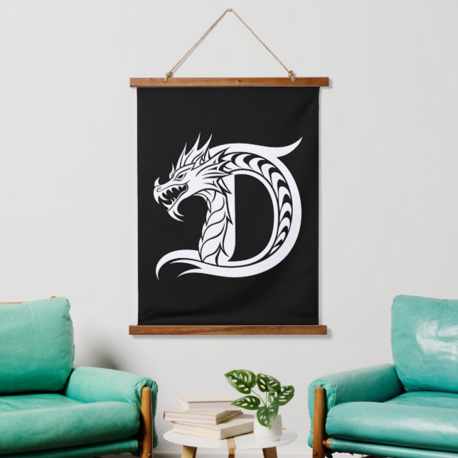 Dragon Styled Letter D, Dragon Alphabet, Monogram Hanging Tapestry (Living Room)