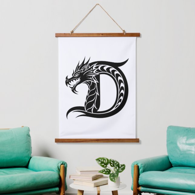 Dragon Styled Letter D, Dragon Alphabet, Monogram Hanging Tapestry (Living Room)