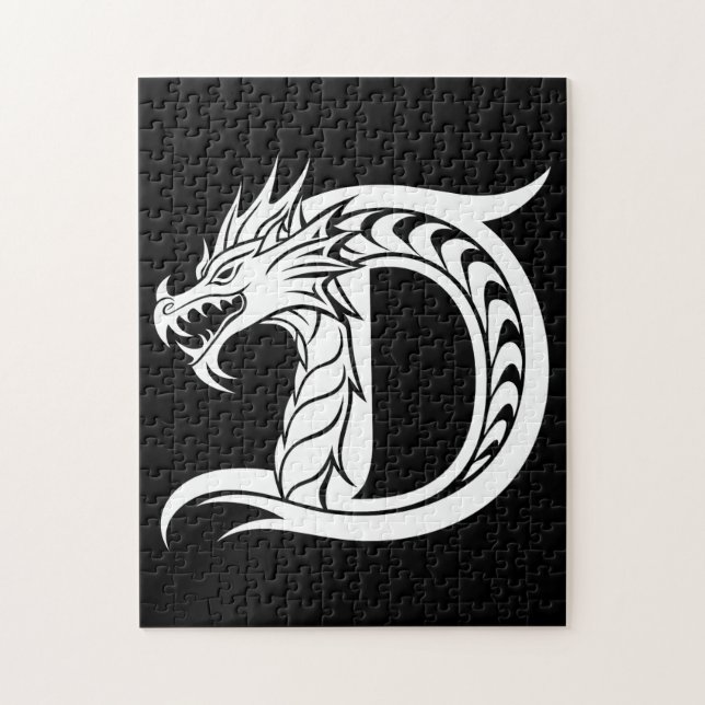 Dragon Styled Letter D, Dragon Alphabet, Monogram Jigsaw Puzzle (Vertical)