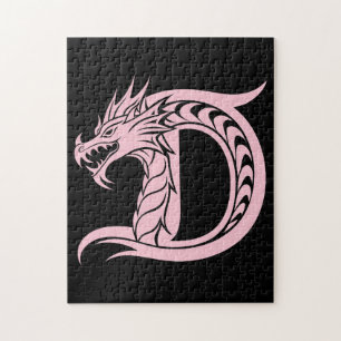 Dragon Styled Letter D, Dragon Alphabet, Monogram Jigsaw Puzzle