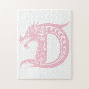 Dragon Styled Letter D, Dragon Alphabet, Monogram Jigsaw Puzzle