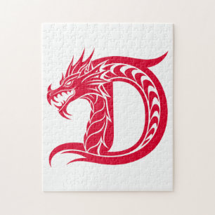 Dragon Styled Letter D, Dragon Alphabet, Monogram Jigsaw Puzzle