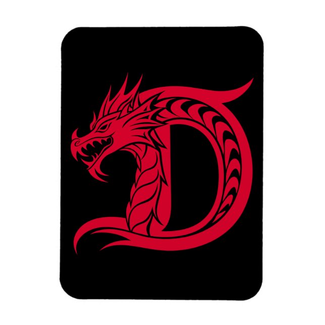 Dragon Styled Letter D, Dragon Alphabet, Monogram Magnet (Vertical)
