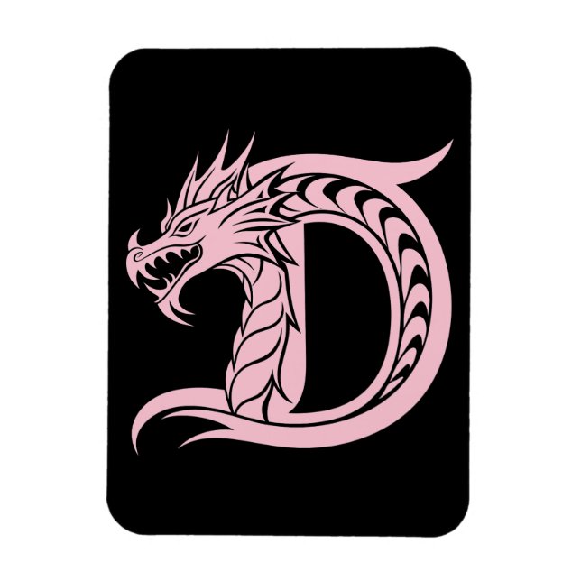 Dragon Styled Letter D, Dragon Alphabet, Monogram Magnet (Vertical)