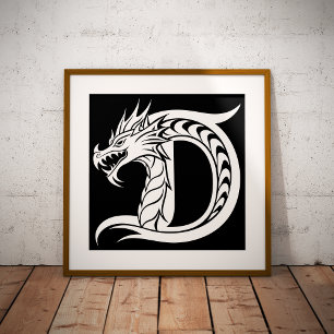 Dragon Styled Letter D, Dragon Alphabet, Monogram Photo Print