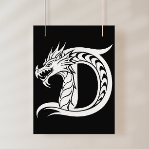 Dragon Styled Letter D, Dragon Alphabet, Monogram Photo Print